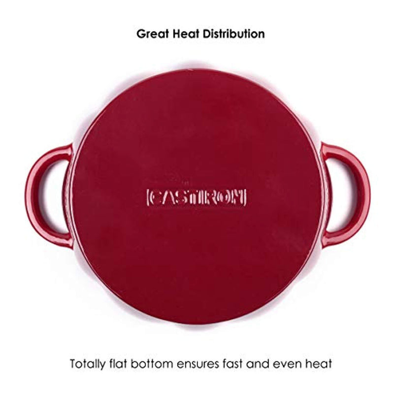 Waykea Enameled Cast Iron Dutch Oven Casserole with Self-Basting Ridges Lid Dual Handles | Indoor Kitchen Outdoor Grill Camping Use | 9” / 3.2 Quart, Red