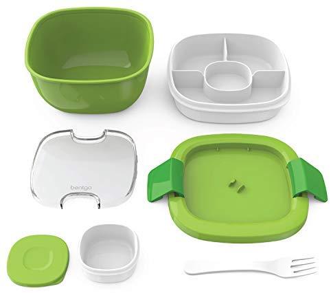 Bentgo Salad BPA-Free Lunch Container with Large 54-oz Salad Bowl, 3-Compartment Bento-Style Tray for Salad Toppings and Snacks, 3-oz Sauce Container for Dressings, and Built-In Reusable Fork (Purple)