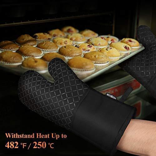 KeShi Kitchen Oven Mitts Set, Oven Mitts and Pot Holders, Heat Resistant with Quilted Cotton Lining, Non-Slip Surface 4 Pieces for Cooking, Baking, Grilling, Barbecue (Gray)