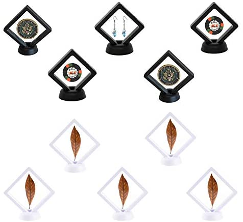 AIFUSI Coin Display Stands, 10 Pack 3D Floating Frame Ornament Display Holder Box with Stand Diamond Square for AA Medallion Challenge Coin Chip Jewelry Decorative - Ideal for Gift