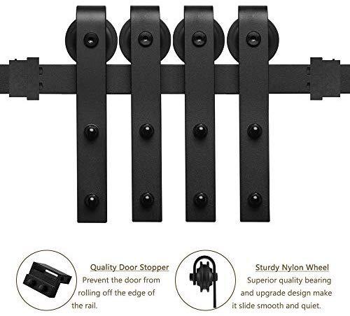 Homlux 6ft Heavy Duty Sturdy Sliding Barn Door Hardware Kit Single Door - Smoothly and Quietly - Simple and Easy to Install - Fit 1 3/8-1 3/4" Thickness Door Panel(Black)(J Shape Hangers)