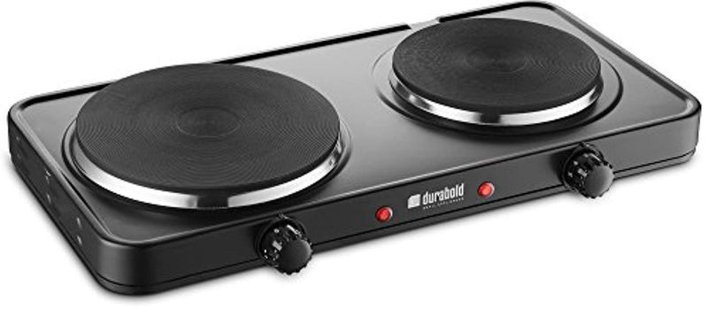 Kitchen Countertop Cast-Iron Double Burner - Stainless Steel Body – Sealed Burners - Ideal for RV, Small Apartments, Camping, Cookery Demonstrations, or as an Extra Burner – by Durabold