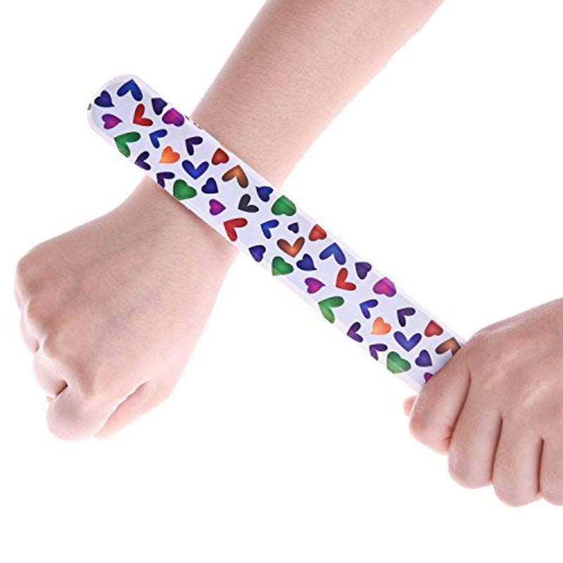 72 PCs Slap Bracelets Toy Halloween Party Favors Pack With Colorful Hearts Emoji Animal Print Design Retro Slap Bands for Birthday Parties, Kids Prizes ,Stocking Stuffers, Pinata Fillers