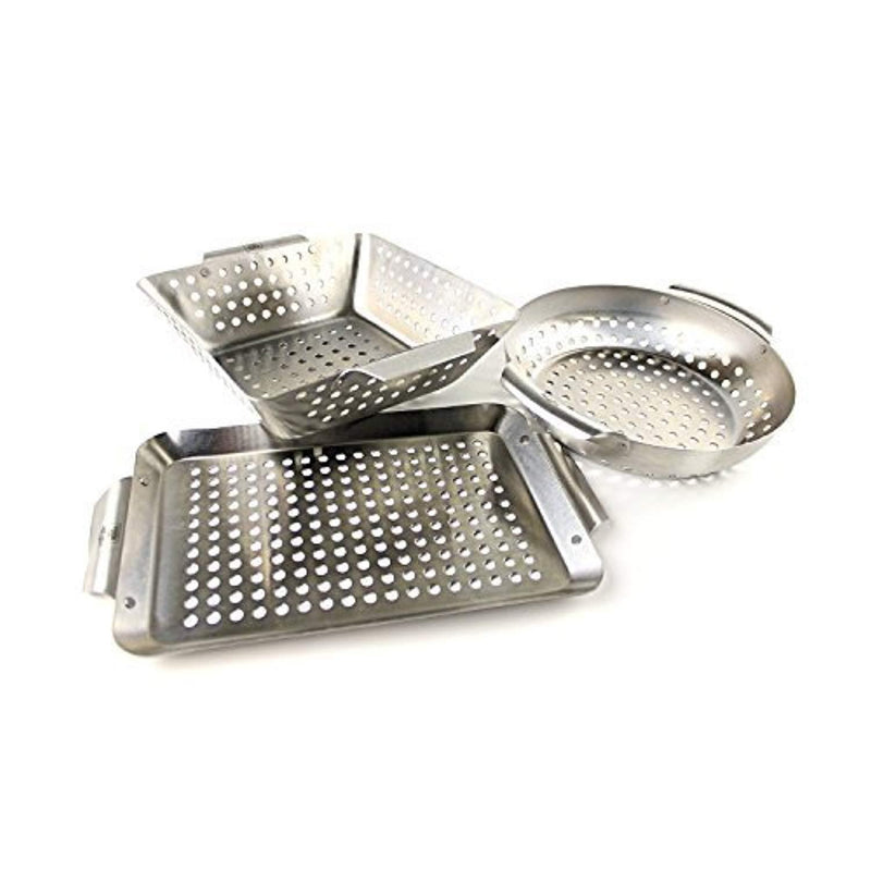 Yukon Glory 3-Piece Mini BBQ Grill Baskets Accessory Set with Cleaning Pads,for Grilling Vegetables, Chicken Pieces etc