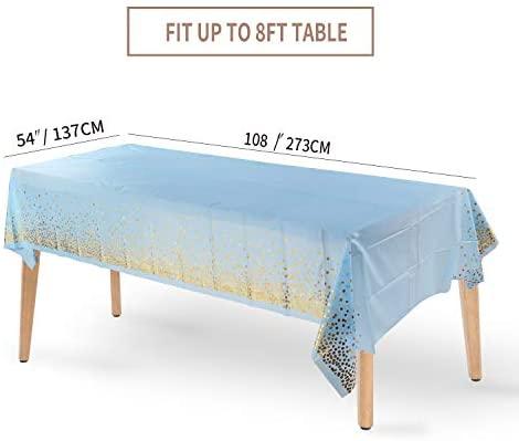 Duocute White Disposable Party Tablecloth for Rectangle Table, Gold Stamping Dot Confetti Rectangular Plastic Table Cover, for Bridal Shower, Engagement, Wedding, 54" x 108", Pack of 4