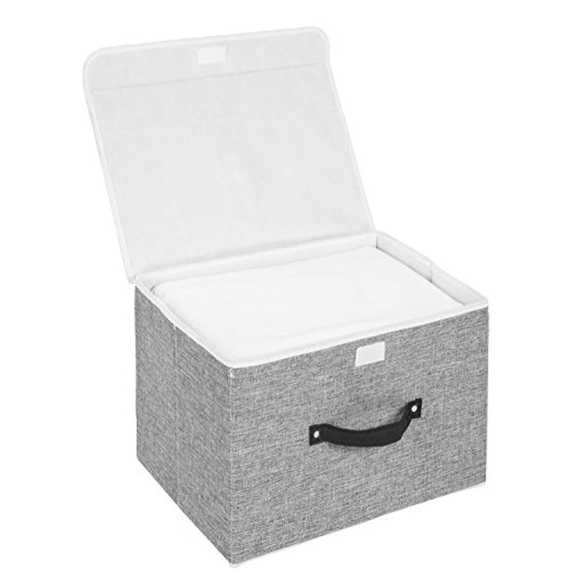 Storage Bins,Mee'life Set of Two Foldable Storage Box with Lids and Handles Storage Basket Storage Needs Containers Organizer With Built-in Cotton Fabric Closet Drawer Removable Dividers (Light Gray)