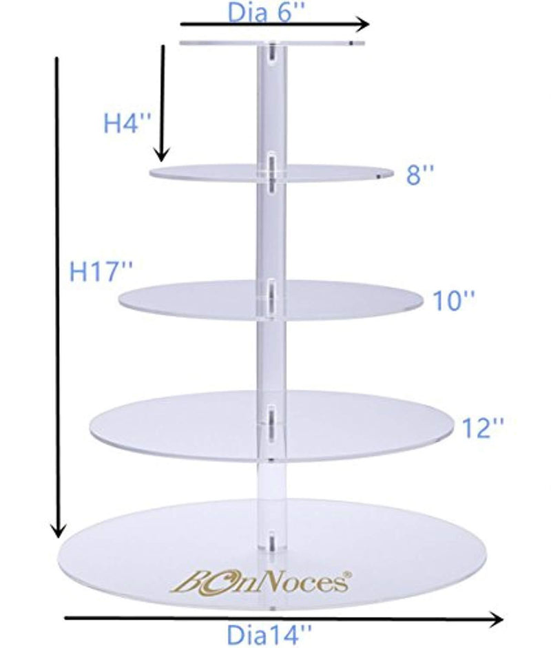 BonNoces 5 Tiers Round Acrylic Pastry Wedding Cupcake Stands Tower Tree-Cupcake Carrier-Clear Tiered Cake Stand Tall Jumbo-Round Dessert Stands-Cupcake Display Stand