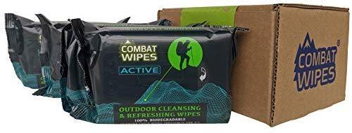 Combat Wipes ACTIVE Outdoor Wet Wipes | Extra Thick, Ultralight, Biodegradable, Body & Hand Cleansing/Refreshing Cloths for Camping, Travel, Gym & Backpacking w/ Natural Aloe & Vitamin E (25 Wipes)