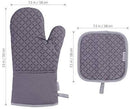 KeShi Kitchen Oven Mitts Set, Oven Mitts and Pot Holders, Heat Resistant with Quilted Cotton Lining, Non-Slip Surface 4 Pieces for Cooking, Baking, Grilling, Barbecue (Gray)