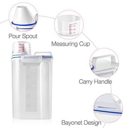 Mini Dry Food Storage Container - Rice Container with Pour Spout + Cup - Handy Dry Food Keeper for Sugar Beans Grain Candy 1.5L Blue