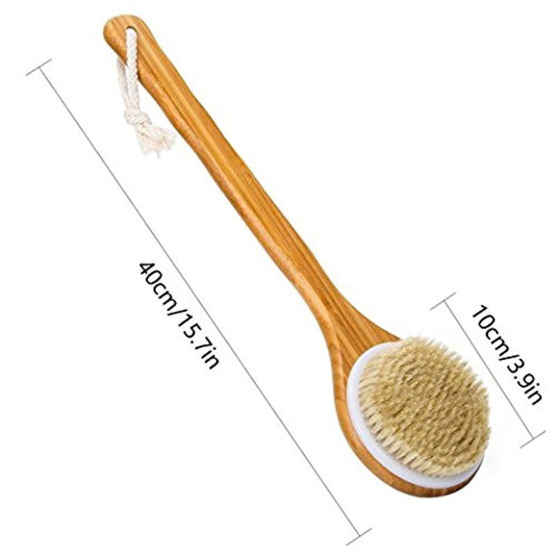 VAMIX 100% All Natural Boar Bristle Bath Dry Body Brush-Exfoliating Body Massager with Long Wooden Handle for Dry Brushing and Shower