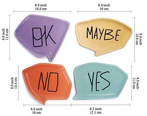 Bico Yes No Maybe Ok Ceramic Appetizer Plates Set of 4, Microwave & Dishwasher Safe, For Dessert, Fruit, Cookie