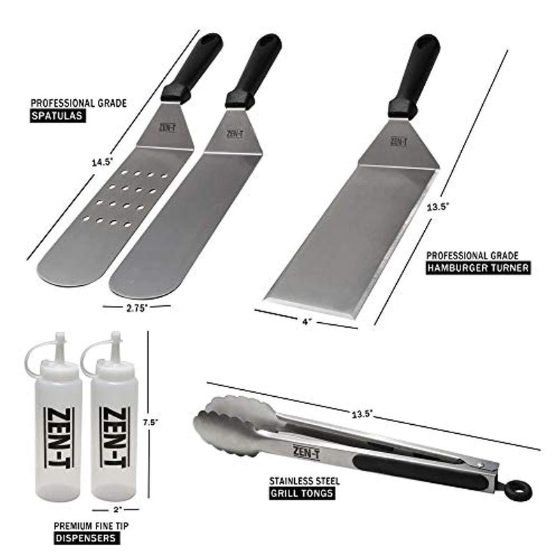 ZEN-T - 14 Piece Grill Griddle BBQ Tool Kit - Heavy Duty Professional Grade Stainless Steel BBQ Tools - Perfect Grilling Utensils for All Your Grilling Needs - Outdoor and Indoor BBQ