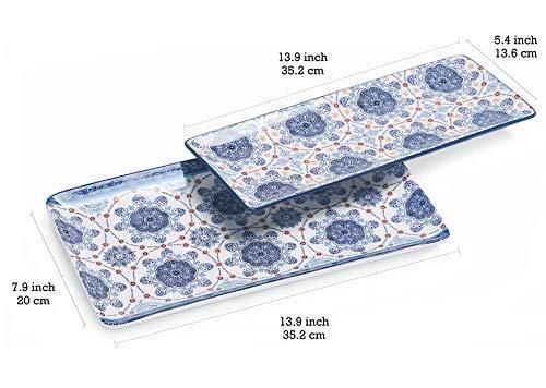 Bico Havana Ceramic 14 inch Rectangular Serving Platter, Set of 2, for Serving Salad, Pasta, Cheese, Ham, Appetizer, Microwave & Dishwasher Safe, House Warming Birthday Anniversary Gift