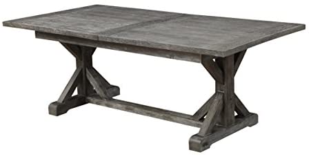 Emerald Home Furnishings Paladin Rustic Charcoal Gray Dining Table with Self Storing Butterfly Extension Leaf And Farmhouse Trestle Base