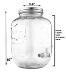 One Gallon Glass Mason Jar Beverage Dispenser w/Stainless Steel Spigot, Retro Yorkshire Style Jar, Clear Color