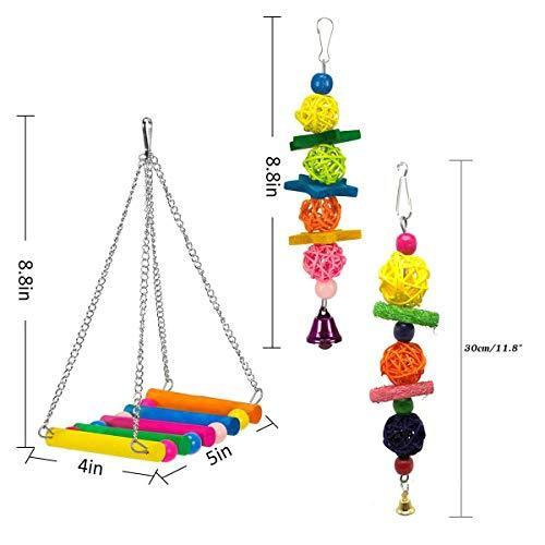 Mrli Pet 9 Pack Bird Parrot Swing Chewing Toys- Natural Wood Hanging Bell Bird Cage Toys Suitable for Small Parakeets, Cockatiels, Conures, Finches,Budgie,Macaws, Parrots, Love Birds