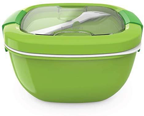 Bentgo Salad BPA-Free Lunch Container with Large 54-oz Salad Bowl, 3-Compartment Bento-Style Tray for Salad Toppings and Snacks, 3-oz Sauce Container for Dressings, and Built-In Reusable Fork (Blue)