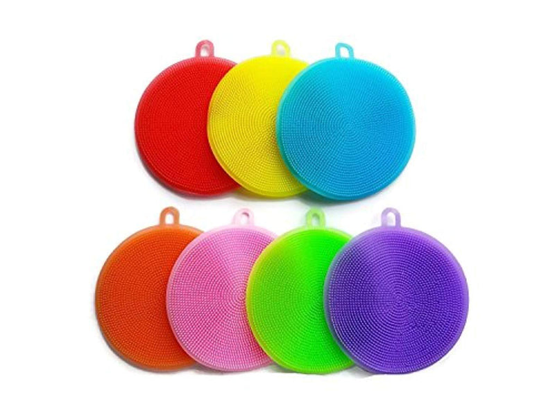 Silicone Sponge Dish Washing Brush Scrubber Food-Grade Antibacterial BPA Free Multipurpose Non Stick Cleaning Antimicrobial Mildew free smart kitchen gadgets (Pack of 7, Mixed Color)