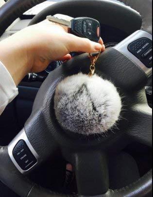 Miraclekoo Rabbit Fur Ball Pom Pom KeyChain Gold Plated Keychain with Plush for Car Key Ring or Handbag Bag Decoration (Orange Pink)