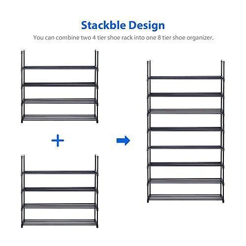 HOME BI 4 Tier Shoe Rack, 20 Pairs Shoes Organizer Closet for Home & Office, Anti-Rust,Easy to Assemble, No Tools Required,35.6”W x 12.0” D x 33.27”H, Black