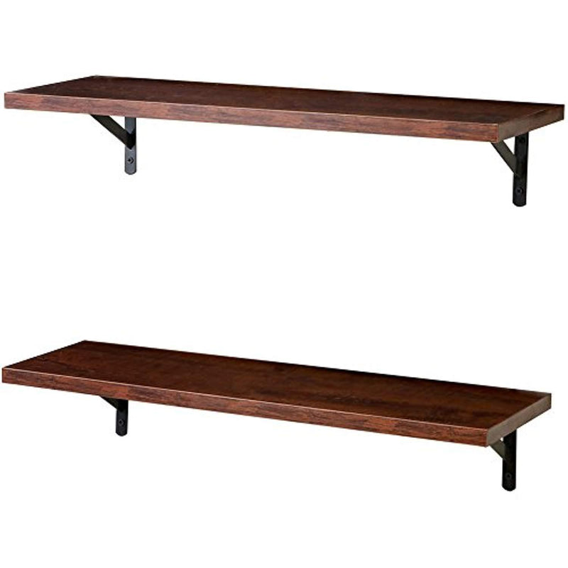 SUPERJARE Wall Mounted Floating Shelves, Set of 2, Display Ledge, Storage Rack for Room/Kitchen/Office - Walnut Brown