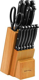 Knife Set with Wooden Block 13 Piece - Chef Knife, Bread Knife, Carving Knife, Utility Knife, Paring Knife, Steak Knife, and Scissors