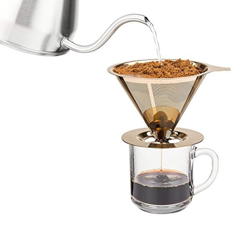 Tzuki Pour Over Coffee Dripper Permanent Coffee Filter Cone -Titanium Coated Mesh Strainer