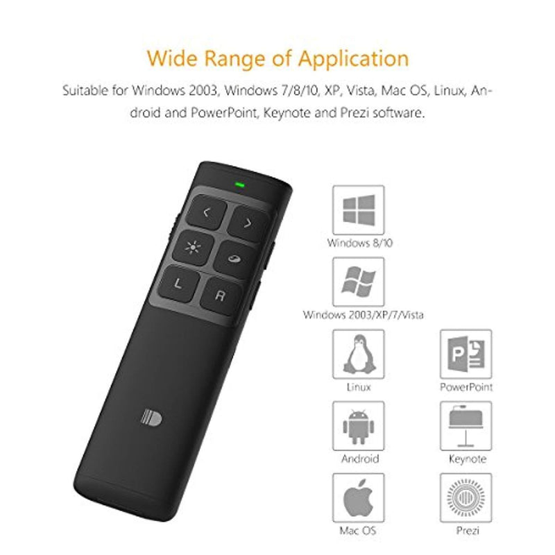 Wireless Presenter PPT Clicker with Mouse Mode ,Rechargeable Presentation Remote, 2.4GHz Powerpoint PPT Pointer Presentation Remote Control - Upgrade Version