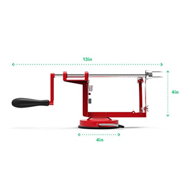 Vremi Apple Peeler Corer Slicer Machine with Vacuum Suction Base - Cast Iron Rotating Spiralizer Apple Peeler for Countertop with Stainless Steel Blades for Apples Fruit Vegetable or Potato - Red