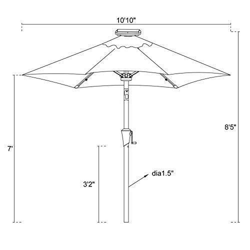 FLAME&SHADE 11 feet Solar Power LED Lights Outdoor Patio Market Umbrella with Crank Lift, Push Button Tilt, Red