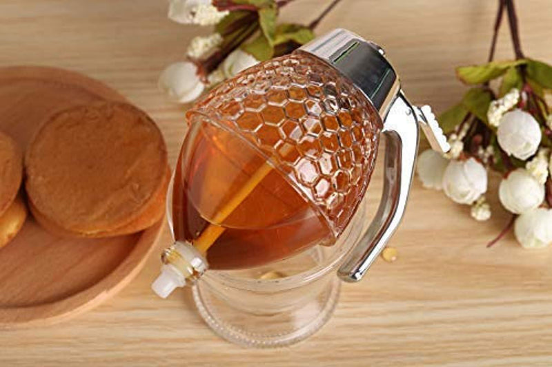 Glass Honey Dispenser Container by Hunnibi - Honey Server Drip Free With Stopper For Easy Honey Jar Refill