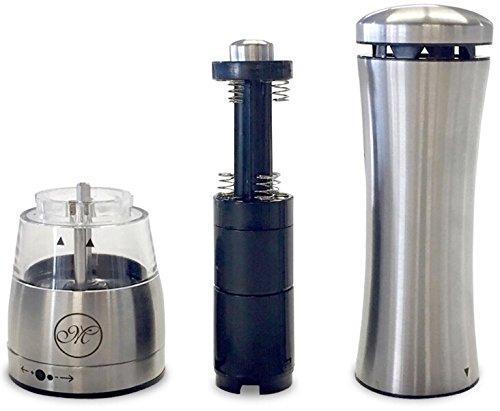 Battery Operated Salt and Pepper Grinder Set with Mill Tray & Light Function - Electric, Stainless Steel, Adjustable Coarseness