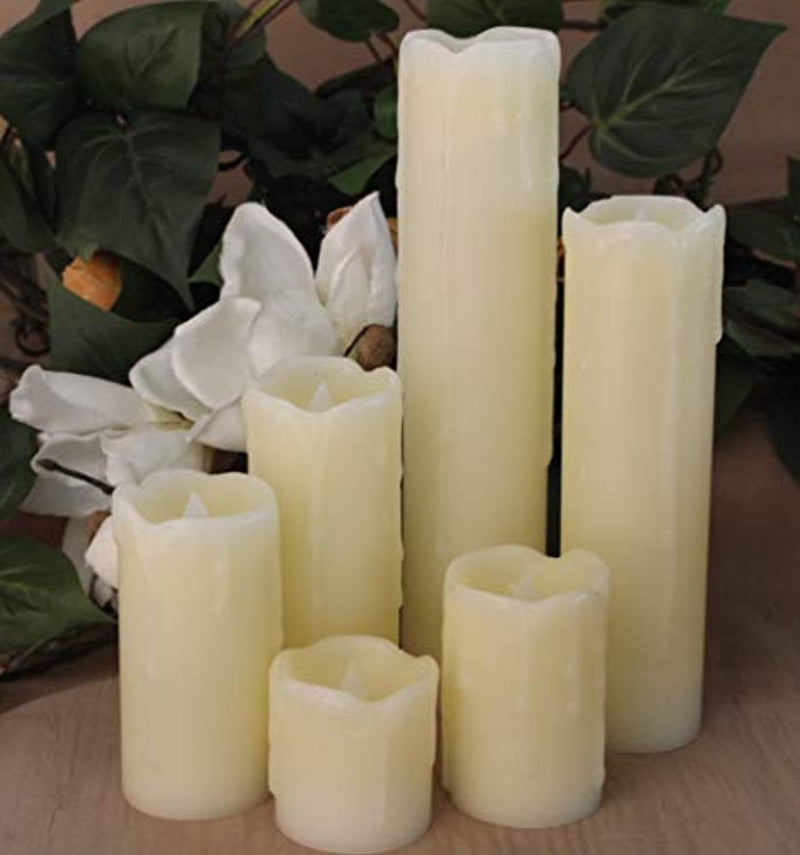 LED Lytes Flameless Candles with Timer, for Mom Gifts, Slim Set of 6, 2 Inches Wide and 2-9 Tall, Ivory Dripping Wax and Flickering Amber Yellow Flame Battery Operated Electric Candle