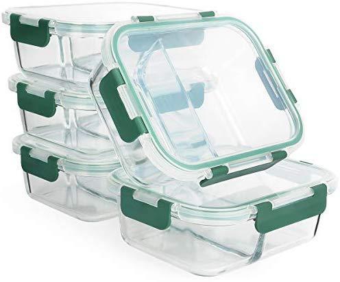 Glass Meal Prep Containers [5-Pack,36oz] - KOMUEE Food Prep Containers with LIFETIME Lids Meal Prep - Glass Food Storage Containers Airtight - Lunch Containers Portion Control Containers - BPA Free