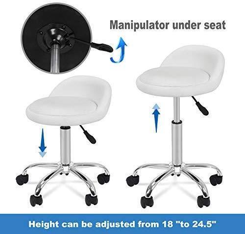 Adjustable Hydraulic Rolling Swivel Salon Stool Chair Tattoo Massage Facial Spa Stool Chair with Back Rest (PU Leather Cushion) (1PCS)