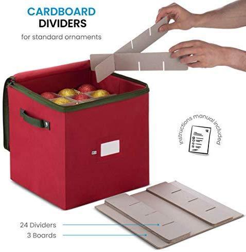 Christmas Ornament Storage Box with Zippered Closure - Protect & Keeps Safe Up to 64 Holiday Ornaments & Xmas Decorations Accessories by ZOBER