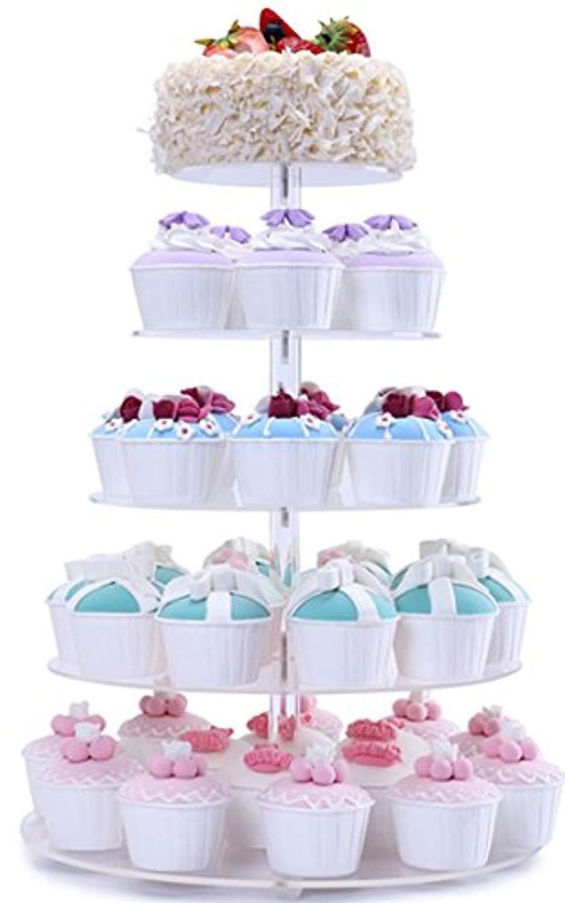 BonNoces 5 Tiers Round Acrylic Pastry Wedding Cupcake Stands Tower Tree-Cupcake Carrier-Clear Tiered Cake Stand Tall Jumbo-Round Dessert Stands-Cupcake Display Stand