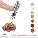 Electric Salt and Pepper Grinder Set - Battery Operated Stainless Steel Mill with Light (Pack of 2 Mills) - Automatic One Handed Operation - Electronic Adjustable Shakers - Ceramic Grinders