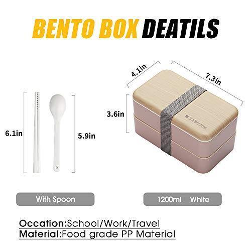 Buringer Lunch Bento Box Food Storage 2 Square Containers for Adults School Work Wheat Grass BPA Free Leak Proof with Chopsticks and Spoon (Long Khaki)