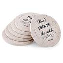 Urban Mosh Coasters for Drinks - Funny Absorbent Ceramic Stone Set of 6 White Marble Style with Cork Backing and Holder Included, Protect Your Furniture From Spills, Scratches, Water Rings and Damage