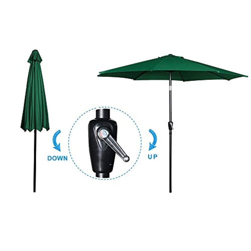 Cloud Mountain 9' Patio Umbrella, Outdoor Market Umbrella with Push Button Tilt and Crank, Aluminum Table Umbrella Outside 100% Polyester, Green