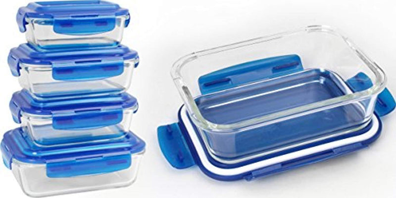 Utopia Kitchen Glass Food Storage Container Set - Blue - 18 Pieces Set (9 Containers and 9 Lids) Reusable Multipurpose Use for Home Kitchen or Restaurant - BPA Free