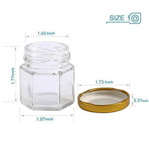 Encheng 1.5 oz Clear Hexagon Jars,Small Glass Jars With Lids(golden),Mason Jars For Herbs,Foods,Jams,Liquid,Mini Spice Jars For Storage 30 Pack