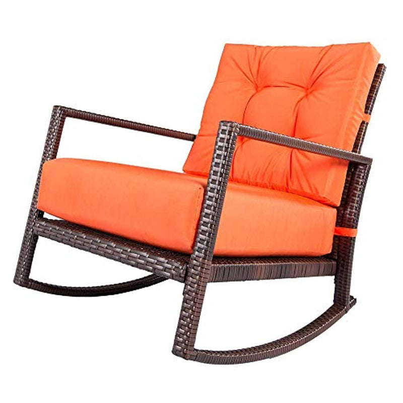 SUNCROWN Outdoor Furniture Vibrant Orange Patio Rocking Chair | All-Weather Wicker Seat with Thick, Washable Cushions | Backyard, Pool, Porch | Smooth Gliding Rocker with Improved Stability