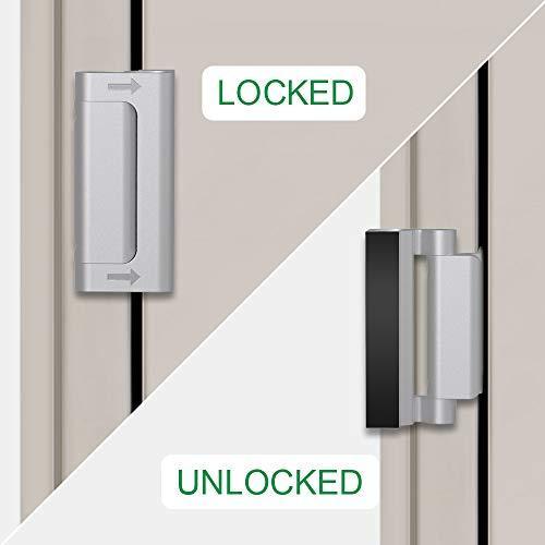 Home Security Door Lock, Upgrade Easy Open Childproof Door Reinforcement Lock with 3" Stop Withstand 800 lbs for Inward Swinging Door, Add Extra Lock to Defend Your Home Safe (Silver)