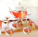 The Sunrise*Glass Filtering Tea Maker Teapot with a Warmer and 6 Tea Cups (25*15*11cm, red1) (6 round cup)