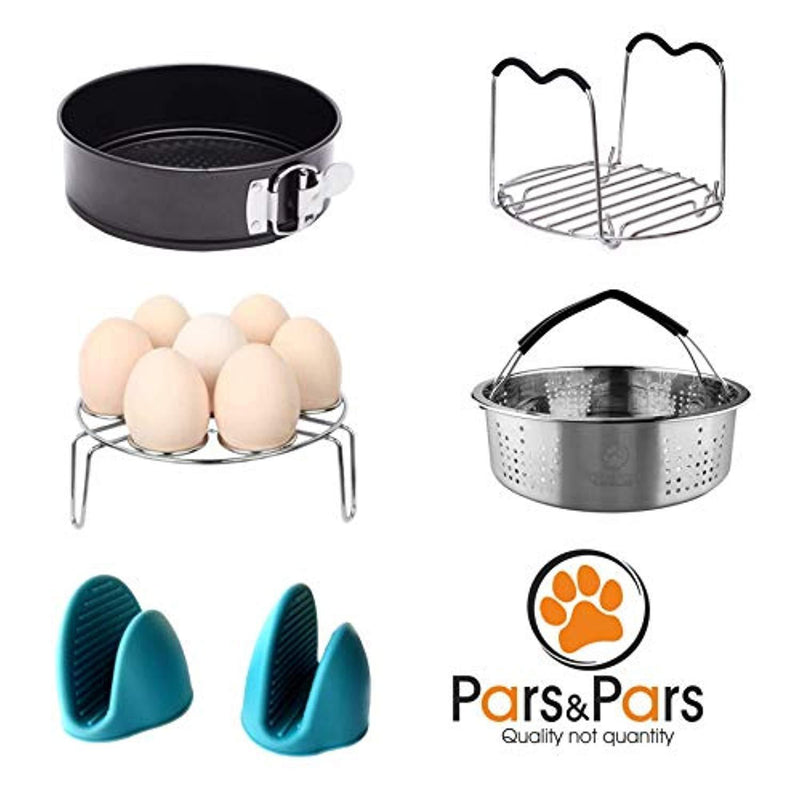 Pars&Pars Pressure Cooker Accessories Set 6 Pieces, Compatible with Instant Pot 5 qt,6 qt and 8 quart, Steamer Basket, Egg Steamer Rack, Non-stick Springform Pan, Steaming Rack, Silicone Cooking Mitts