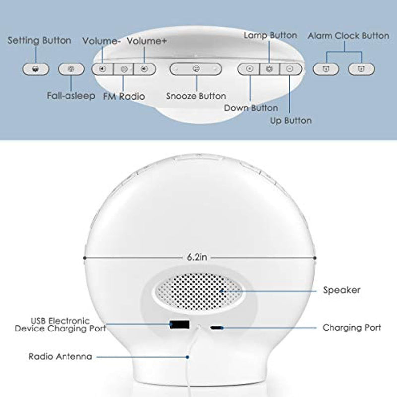 Warmhoming Wake-Up Light Alarm Clock with Colored Sunrise Simulation and Radio for Bedroom