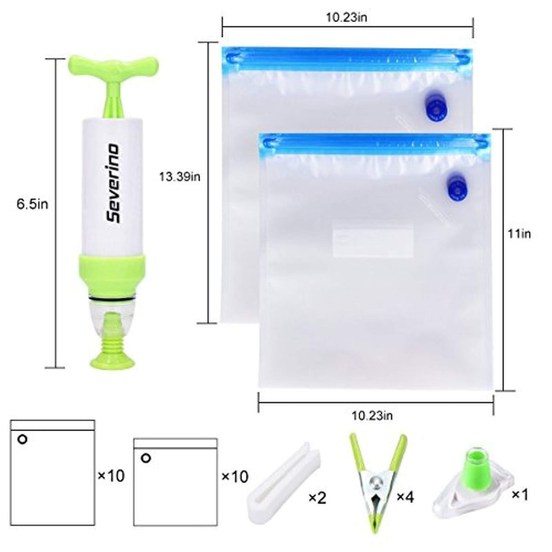 Sous Vide Bags Kit for Anova Cookers-20 Reusable BPA Free Food Vacuum Sealed Bags,1 Hand Pump, 2 Bag Sealing Clips and 4 Sous Vide Clips, Easy to Use, Practical for Food Storage & Cooking